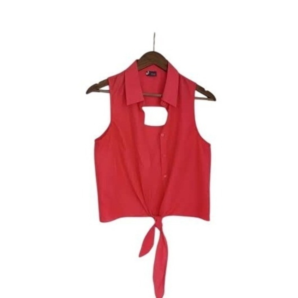 SPARKLE & FADE Coral Pink Sleeveless Tie Front Cutout Crop Top M Casual‎ Chic